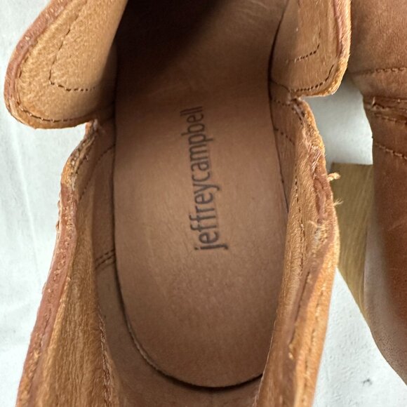 Jeffrey Campbell Rosalee Tan Leather Ankle Booties Stacked Block Heel Size 5 - Picture 7 of 9
